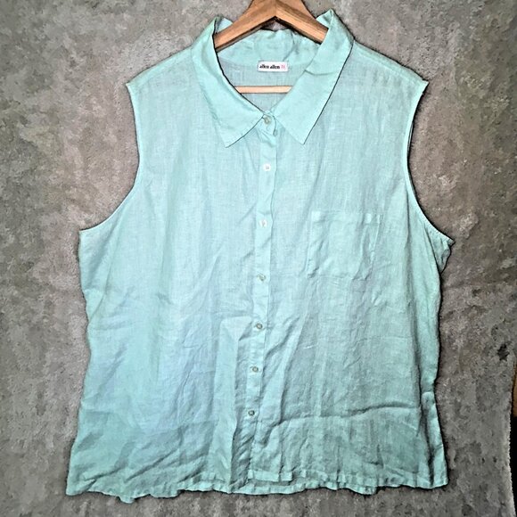 Allen Allen Mint Green Linen Sleeveless Top Womens 3X, 56" Chest - Picture 1 of 11